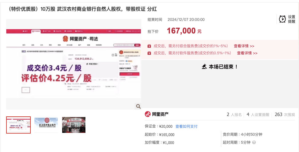 武漢農(nóng)商行8萬股1元起拍：真實性成疑，內(nèi)部人加價，外部人難撿漏？